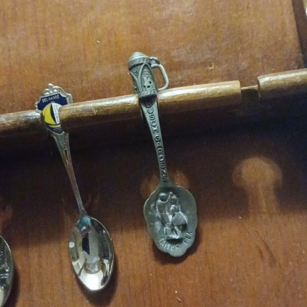 Vintage Florida Souvenir Spoon Set of 11 with Hanging Display Rack Busch Garden